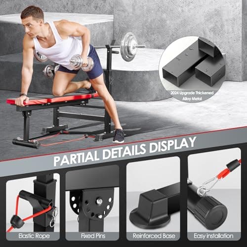 OPPSDECOR 9 in 1 Adjustable Weight Bench Set with Squat Rack 900LBS Bench Press with Leg Extension & Leg Curl Multi-Function Full Body Workout Benches for Home Gym with Safety Bar Catches & V-Handle 7