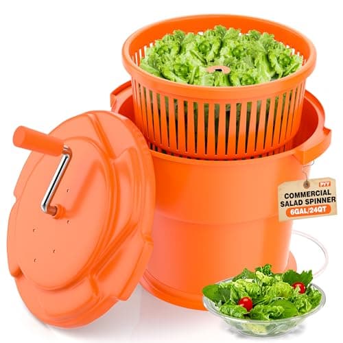 PYY Commercial Salad Spinner - 6 Gallon Salad Dryer Large Salad Spinner w/Silicone Anti-slip Mat & Draining Hose, 24Qt Manual Salad Spinner for up to 7 Heads of Lettuce Spinner Large for Catering
