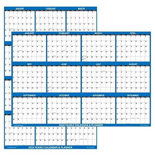24" x 36" SwiftGlimpse 2024 Paper Folded Wall Calendar Large 12 Month Annual Yearly Wall Planner, Reversible, Horizontal/Vertical, Navy