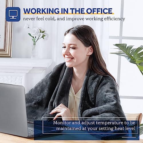 Sealy Electric Blanket with Foot Pocket for Adults, Flannel & Sherpa Heated Blanket Throw with 6 Heating Levels & 2-10 Hours Auto Shut Off, Fast Heating & Machine Washable, 50x62 Inch, Dark Grey 5