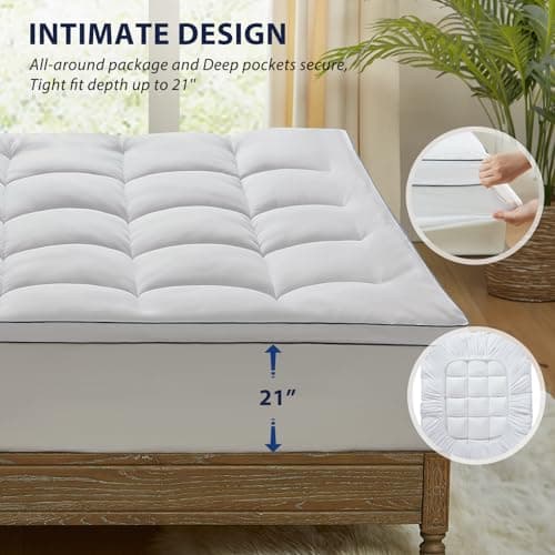 Homemate Mattress Pad Topper Queen - Cooling Pillow Top Quilted Fitted Mattress Pad Cover for Hot Sleepers - Mattress Pad Cover Plush Bed Topper Down Alternative Ultra Soft Mattress Protector for Back 5