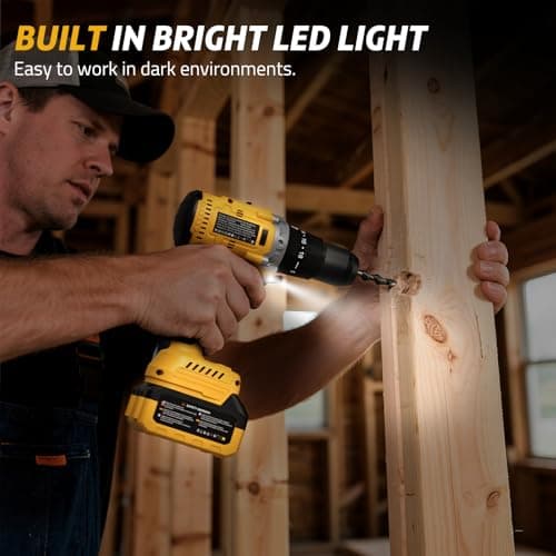 SundpeyPRO 21V Cordless Hammer Drill - 1060In·lbs Brushless Drill Set with 2 x 4.0Ah Battery - 20+3 Torque Battery Drills 2150RPM Power Drills 1/2" Chuck Electric Drill for Drilling Wood Bricks Metal 6