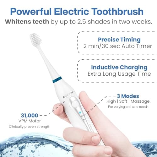 AquaSonic Home Dental Center Rechargeable Power Toothbrush & Smart Water Flosser - Complete Family Oral Care System - 10 Attachments and Tips Included - Various Modes & Timers (White) 6