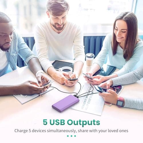 Portable Charger 38800mAh,LCD Display Power Bank,5 USB Outputs Battery Pack Backup, USB-C 3A in&out Travel Essential Portable Phone Charger For iPhone 17/16/15/14/13 Pro,Android Samsung Galaxy-Purple 6