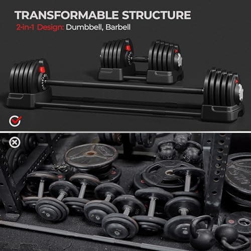 Yaheetech Adjustable Dumbbell Set 90lbs Fast Adjust Dumbbells 2 in 1 Dumbbell Weight Set Free Weight Set Used as Barbell, with Tray for Men/Women Strength Training Equipment 8