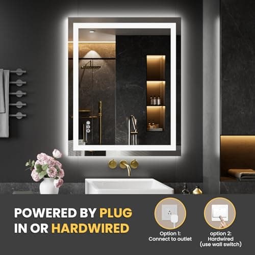 LOAAO 20X28 LED Bathroom Mirror with Lights, Anti-Fog, Dimmable, Backlit + Front Lit, Lighted Bathroom Vanity Mirror for Wall, Memory Function, Tempered Glass, Shatter-Proof, ETL Listed 7