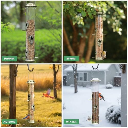 MIXXIDEA 2PK Metal Bird Feeders with 6 Feeding Ports,Tube Bird Feeder with Steel Hanger,Hard Plastic Wild Bird Feeder for Outdoors Hanging, Attracting Birds in Your Lawn, Garden, Balcony (Bronze) 6