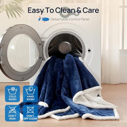 Westinghouse Electric Snuggle Throw Blankets with Foot Pocket, Wearable Heated Blanket with Sleeves, 6 Heating Levels & 2 to 10 Hours Heating Time Settings, 50 * 70"+18", Navy 9