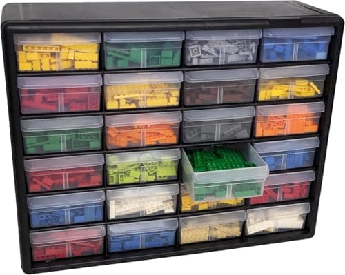 Akro-Mils 24-Drawer Plastic Drawer Storage Cabinet for Garage Organization, Bead Organizer, Building Bricks Storage, Teacher Toolbox, Makeup Organizer, 20" W x 6" D x 16" H, 10124 Black 10
