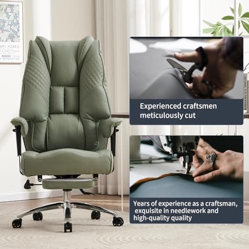 EXCEBET Big and Tall Office Chair 400lbs Wide Seat, Leather High Back Executive Office Chair with Foot Rest, Ergonomic Chairs Lumbar Support for Lower Back Pain Relief (Light Green) 7