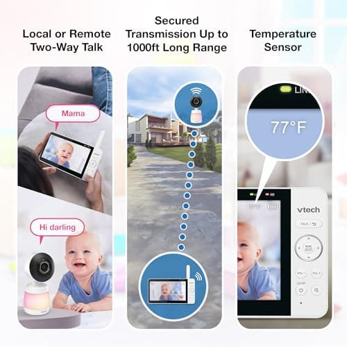 VTech Smart WiFi Baby Monitor with 2 Cameras, 1080p FHD Video, Free App with Motion Videos, Sound/Motion Alerts, 7" IPS Split‑Screen Display, Pan‑Tilt‑Zoom, Dual‑Room Monitoring – Smart HQ Max Twin 10