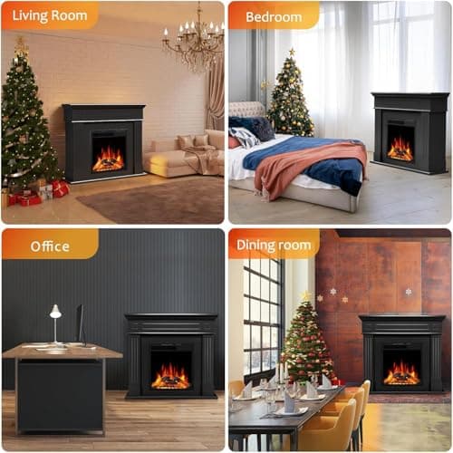 43 Inch Fireplace TV Stand with Mantel - Electric Fireplace Heater, Wooden Entertainment Center, Adjustable LED Flame, Freestanding (750W/1500W),Black 5