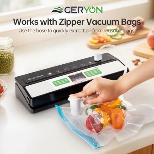 GERYON Vacuum Sealer Machine – Automatic Food Vacuum Sealer for Dry & Moist Food, Compact with LED Touch Panel, Includes Zipper Bags & Roll, Perfect for Sous Vide & Freezer Storage (Silver) 5
