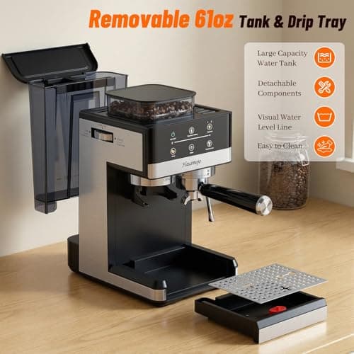 Hausmojo Espresso Machine with Grinder, 20Bar Expresso Coffee Machines with Milk Frother, Professional Compact Stainless Steel Coffee Maker for Espresso, Latte & Cappuccino, Perfect for Home Use 9