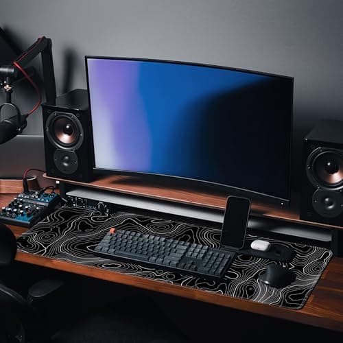 Mouse Pad Gaming Mousepad 31.5 x 11.8in Desk Mat for Keyboard and Mouse with Anti-Slip Rubber Base, Keyboard Pad XL Large Mouse Pad for Home and Office(Black Topographic) 7