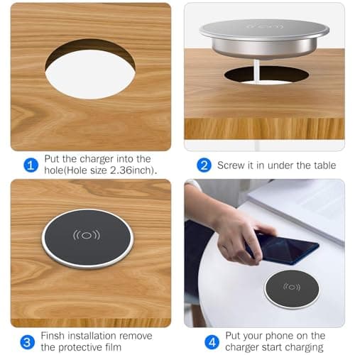 i.VALUX Desk Wireless Charger, 15W Fast Charging Pad for iPhone 17/16/15/14/13/12/11/Pro/Xs Max/XR/AirPods/Samsung Galaxy 10/S10+/S9,Hidden Embed in Furniture Desk Grommet Hole Qi Charger Station 6