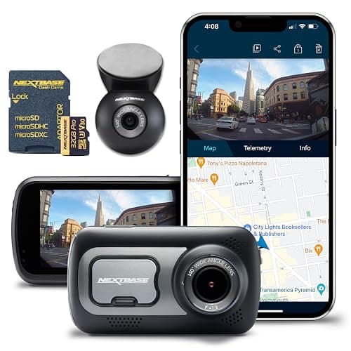 Nextbase 522GW Dash Cam Plus Rear Cam & 32GB Micro SD Card Bundle - QHD 1440p w/Wi-Fi and Bluetooth, Emergency SOS, Alexa, Night Vision, Parking Mode, 140° Wide Recording