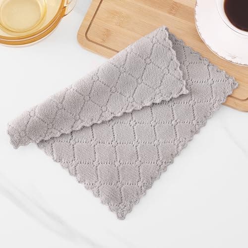 Homaxy 12 Pack Kitchen Dish Cloths (10 x 10 Inches, Grey), Super Soft and Absorbent Coral Velvet Dish Towels, Nonstick Oil Fast Drying Microfiber Cleaning Cloth, No Lint Household Dishcloths 7