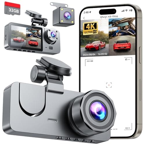 LITALARM Dash Cam Front and Rear Inside 3 Channel, 4K Full UHD Dash Camera for Cars Built-in 32GB Card with IR Night Vision, 24 Hours Recording, Loop Recording, G-Sensor (Black)