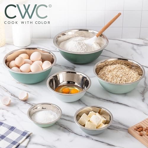COOK WITH COLOR Stainless Steel Mixing Bowls Set - Nesting Bowls, 6 Pieces, Green 6