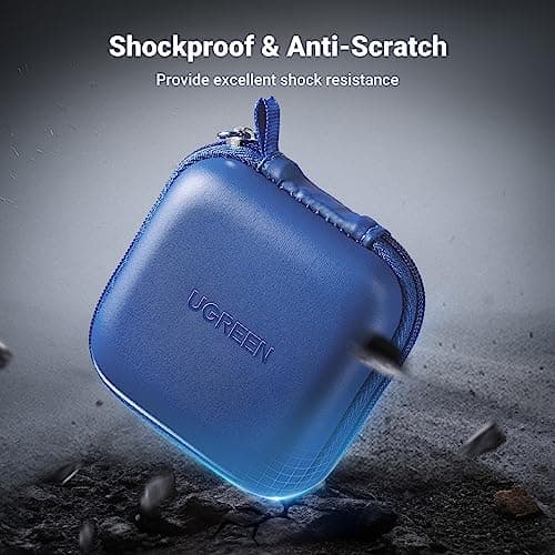 UGREEN Earbud Case, Waterproof Earphone Case Pouch Compatible with AirPods Pro Headphone Case Holder with Stainless Steel Carabiner, for Headphones, Earbuds, SD Memory Card, Camera Chips, Blue 4