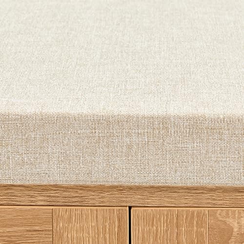 Wooden Shoe Storage Bench Organizer with Cushioned Seat & Adjustable Shelves for Entryway, Hallway, Living Room, or Bedroom, Rattan 7