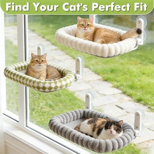Zoratoo Cat Window Perch with Bolster, Cordless Foldable Cat Window Hammock with Strong Suction Cups & Metal Frame, Machine Washable Pet Bed for Indoor Cats (White, Medium) 8