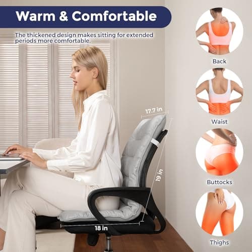 Heated Seat Cushion for Office Chair, Heated Seat Pad for Pain Relief Promote Blood Circulation with 3 Heat Levels & 90mins Auto-off, Chair Warmer for Back, Waist, Hips, Thighs Home Office Use, Grey 7