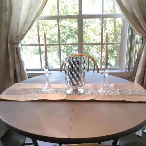 OZXCHIXU 13inch x 72inch Table Runner with Diamante Strip and Tassels (Beige) 4