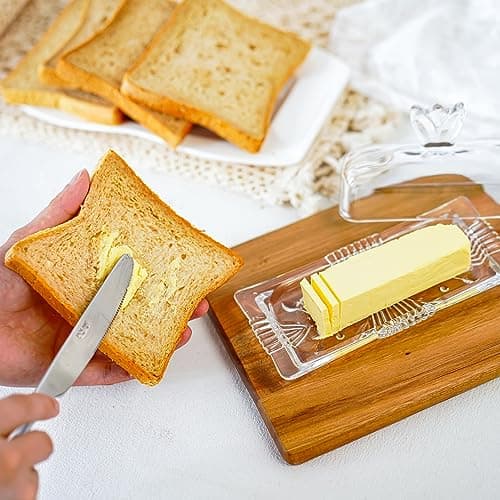 7'' Glass Butter Dish with Lid - Elegant Countertop Butter Container Holds,Clear Butter Keeper for Home Kitchen Decor,Dishwasher Safe 5