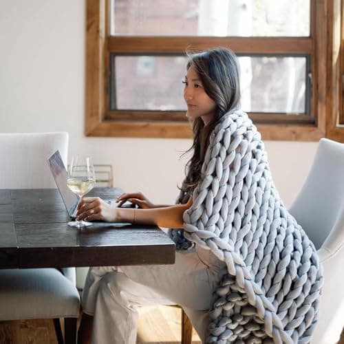 Nuzzie Original Knit Weighted Blanket- Breathable, Cooling, Hand Made Knit Throw Blanket for Sleep - Machine Washable, Stylish Design (Light Grey, Throw | 12lbs | 44"x60") 8