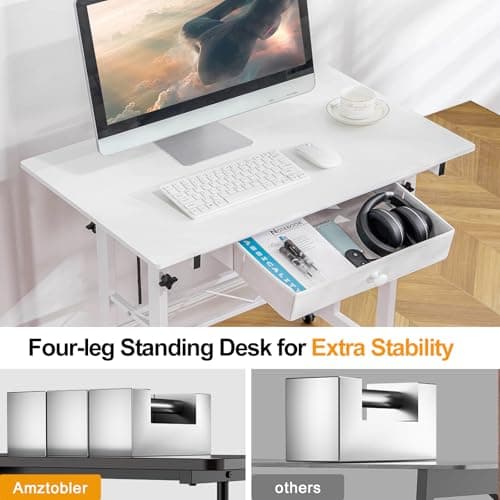 GTRACING Small Standing Desk Adjustable Height Small Computer Desks Mobile Portable Rolling Laptop Table with Wheels 32" Sit Stand Desk Portable Desk Standing Table Treadmill desks 5
