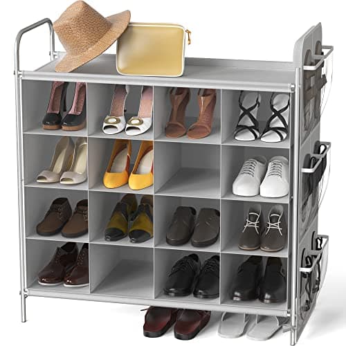 Simple Houseware 4-Tier 16 Cube Shoe Cubby Rack Organizer, Gray