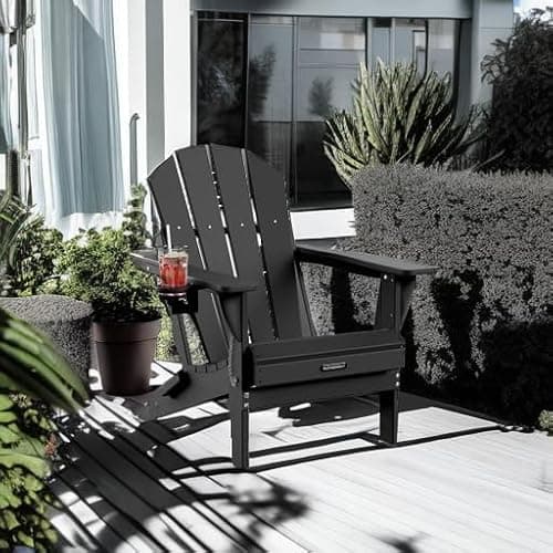 MUCHENGHY Folding Adirondack Chairs Patio Chairs Outdoor Adirondack Chair Weather Resistant Chair for Patio, Outside, Deck, Backyard, Fire Pit Chair, Campfire Chairs (Black) 6