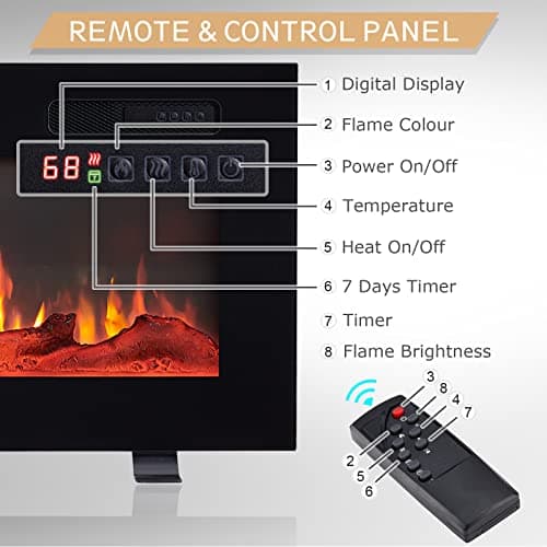 Efiretric® Grace 36" W 3 in 1 Electric Fireplace (EF449), Freestanding, Wall Mounted, Recessed, 9 Colors Flame Effect, TV Media Wall, Heater 750W/1500W, Remote Control 6