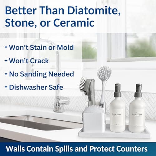 Spacewiser Countertop and Vanity Tray - 11.7" Silicone Bathroom Tray Countertop, Dish Soap Trays for Kitchen Counter, Bathroom Counter Organizer Accessories Caddy, Shower Trays Makeup Mat Oil, White 5