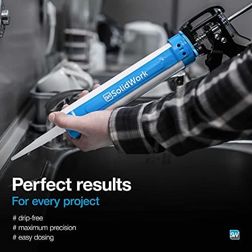 SolidWork Drip-Free Caulk Gun with Ergonomic Steel Handle, up to 1/10 Gallon Cartridge, Adjustable 24:1 or 12:1 Thrust Ratio 1/10 Gallon Cartridge | Blue Caulking Gun 5