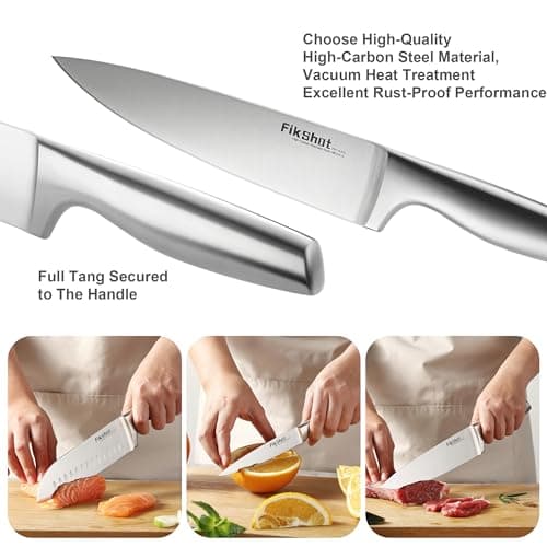 FIKSHOT Kitchen Knife Set, Including Knife Block Set and Sharpener - Made of High Carbon Steel, Rust-Resistant, Ergonomic Handle, Suitable for Cooking, Grilling and Gifting 2