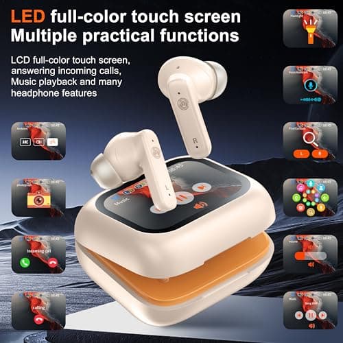 THREE PEACHES Wireless Earbuds Bluetooth 5.4 Headphones, Touch Screen, Active Noise Cancelling, USB Charging Case for iPhone/Android 5