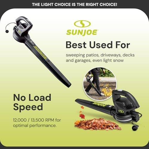 Sun Joe Corded Electric Leaf Blower Machine, 155 MPH, 260 CFM, 6-Amp Motor, Black - Portable and Lightweight Gardening Equipment for Yard Care and Lawn Maintenance, SBJ597E. 5