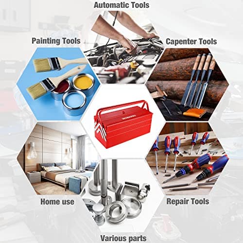 WORKPRO Metal Tool Box, 18-inch Cantilever Folding Red Storage Box, 3-Layer 5-Tray Multi-Function Tool Organizer, Red 9