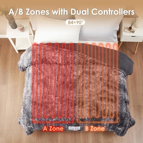 EHEYCIGA Electric Heated Blanket Queen Size Faux Fur, 10 Hours Auto Shut Off 9 Heating Levels Heating Blanket with Dual Control, Soft Warm Heated Blanket Fast Heating Grey, Faux Fur & Sherpa 5