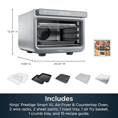 Ninja Air Fryer & Toaster Oven | Prestige Smart XL Countertop Oven | Bakes up to 20 Cookies, Fits up to a 12lb Turkey | Pizza, Toast, Bake, Air Fry & Reheat | 1800 Watts | Stainless Steel | DT501​ (Renewed) 9