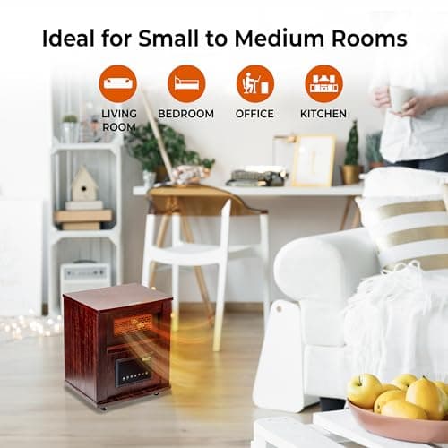 Comfort Zone Wood Cabinet Space Heater with Remote, 16 inch, Adjustable Thermostat, Digital Display, Overheat Protection, Electric, Infrared Quartz, Ideal for Home, Bedroom, & Office, 1,500W, CZ2032C 6