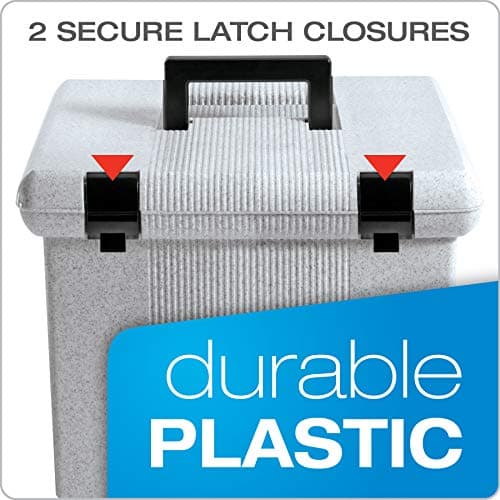 Pendaflex Portable File Box with File Rails, Hinged Lid with Double Latch Closure, Granite, 3 Black Letter Size Hanging Folders Included (41747AMZ) 5