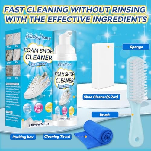 MiotuHome Shoe Cleaner, 6.76 Oz Sneaker Cleaner with Shoe Brush, White Shoe Cleaner, Shoe Cleaner Kit for Leather Knit Boots 8