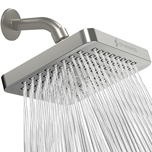 SparkPod Shower Head - High Pressure Rain - Premium Quality Luxury Design - Easy Clean Adjustable Replacement for Your Bathroom Shower Heads (Elegant Brushed Nickel, 6 Inch Square)