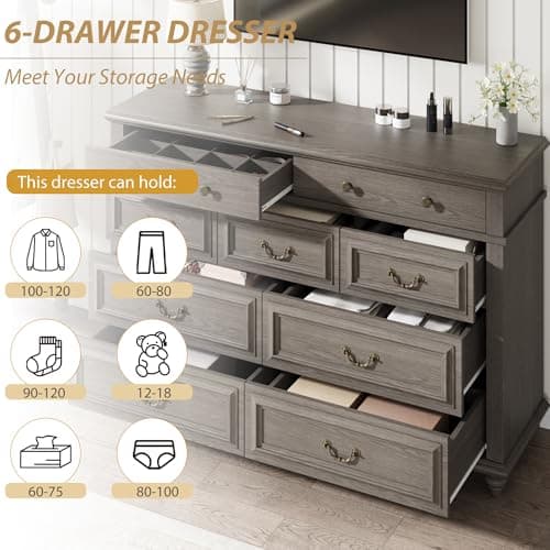 Jocoevol Farmhouse Dresser for Bedroom 9 Drawer Dresser with Deep Drawers, Large Grey Big Double Wooden Chest of Drawers for Living Room, Hallway (Grey, 9 Drawer) 8