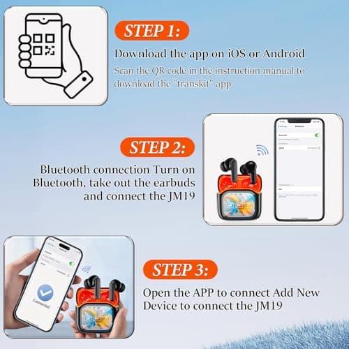 NE20 Earbuds, 2025 New 6.0 Pro NE20 Translation Earbuds Real Time, Wireless Bluetooth 6.0 AI Headphones, LCD Touch Screen,48DB Intelligent Noise Reduction, HD Stereo Sound,IPX6 Water-Resistant (Black) 6