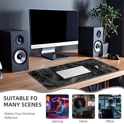 Mouse Pad Gaming Mousepad 31.5 x 11.8in Desk Mat for Keyboard and Mouse with Anti-Slip Rubber Base, Keyboard Pad XL Large Mouse Pad for Home and Office(Black Topographic) 6